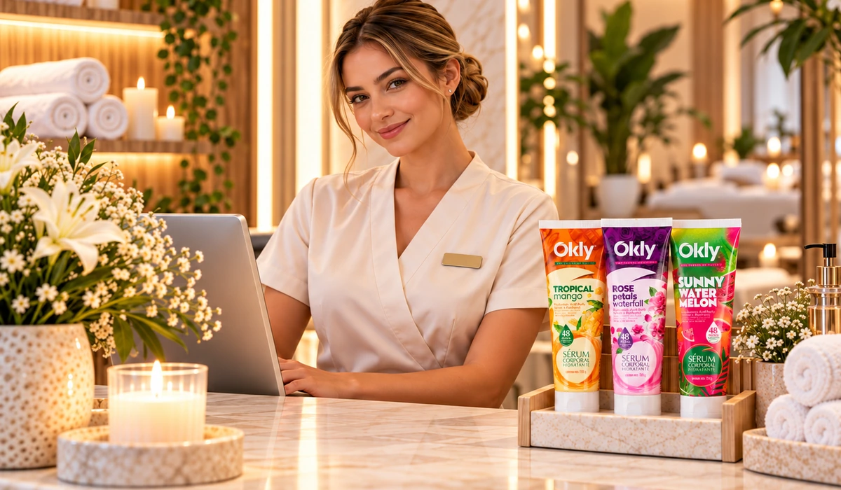 Exhibidor OKLY en consultorio o spa